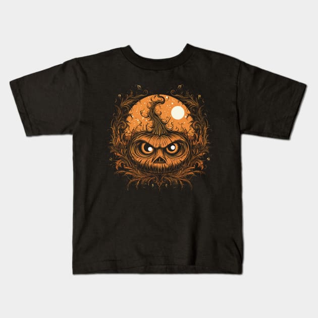 Halloween Pumpkin, Spooky Pumpkin Face Kids T-Shirt by Apocatnipse Meow